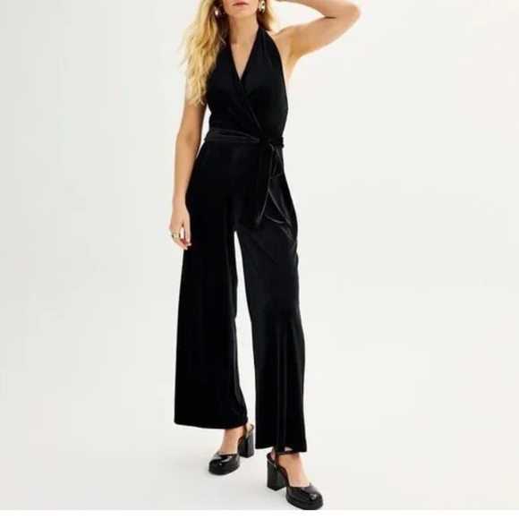 Nine West Pants - NWT Nine West Velvet Stretch Halter Jumpsuit